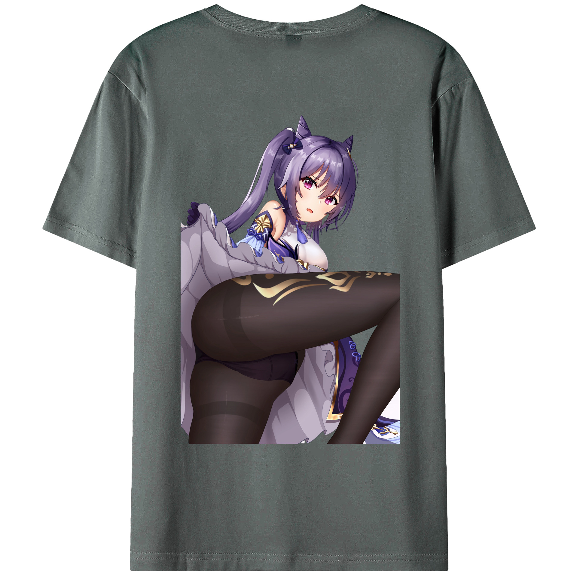げんし神 刻晴 こくせい genshin Kokusei 綿100％ メンズ半袖Tシャツ（バックプリント） 通気性